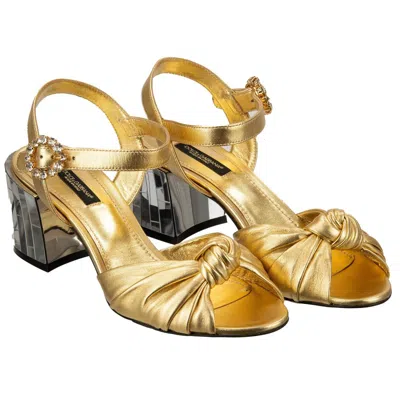 Pre-owned Dolce & Gabbana Crystal Buckle Disco Ball Heels Sandals Pumps Keira Gold 13934