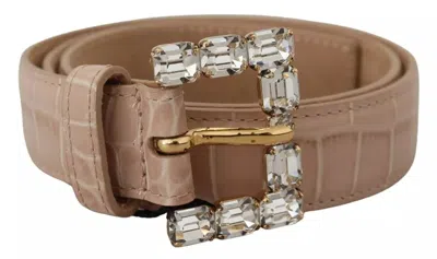 Dolce & Gabbana Crystal Buckle Leather Belt In Brown