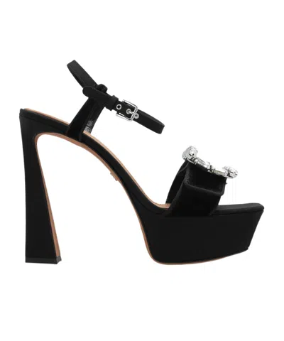 DOLCE & GABBANA DOLCE  GABBANA BUCKLE EMBELLISHED VELVET PLATFORM SANDALS