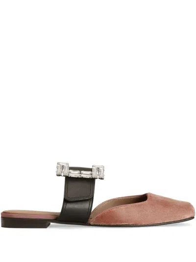 Dolce & Gabbana Crystal-buckle Slippers In Neutrals
