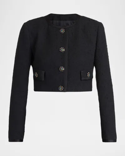 Dolce & Gabbana Crystal Button Boucle Crop Collarless Jacket In Black