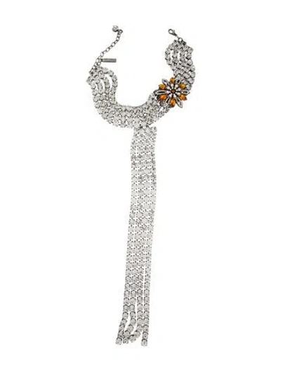 Pre-owned Dolce & Gabbana Crystal Choker W/tassel Drop Necklace, 16.25" In Orange