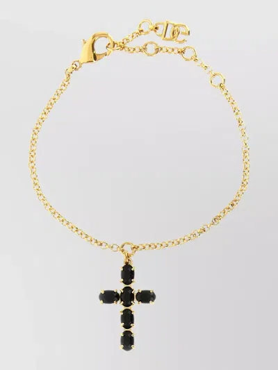 Dolce & Gabbana Crystal Cross Bracelet Adjustable Chain Design In Gold