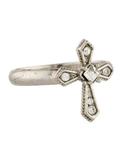 Pre-owned Dolce & Gabbana Crystal Cross Cocktail Ring In Transparent