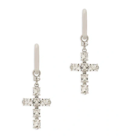 Dolce & Gabbana Crystal Cross Drop Earrings In Multi