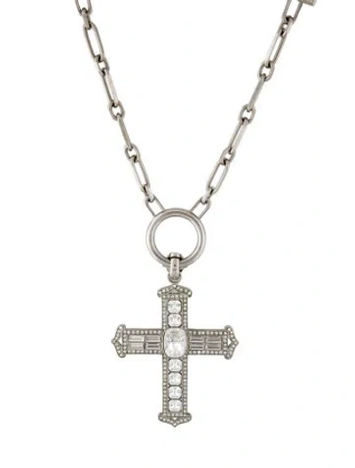 Pre-owned Dolce & Gabbana Crystal Cross Pendant Necklace, 24" In Clear