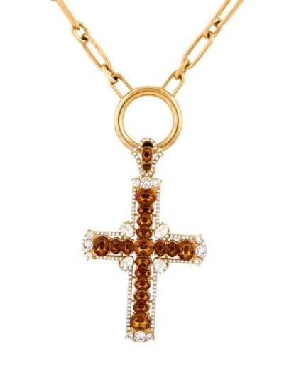Pre-owned Dolce & Gabbana Crystal Cross Pendant Necklace, 24" In Multi