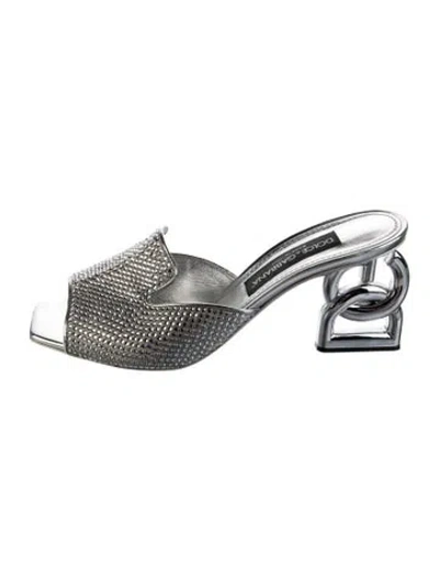 Pre-owned Dolce & Gabbana Crystal Crystal Embellishments Mules In Metallic/silver