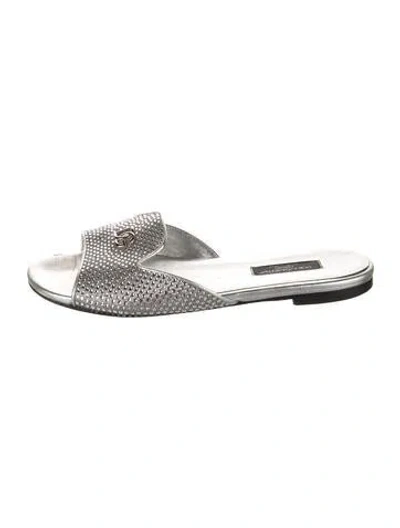 Pre-owned Dolce & Gabbana Crystal Crystal Embellishments Mules In Metallic/silver
