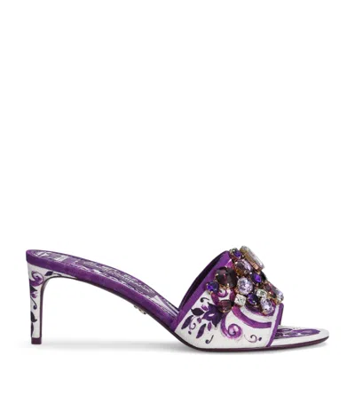 DOLCE & GABBANA CRYSTAL-DETAIL MAJOLICA PRINT HEELED MULES