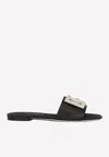 Dolce & Gabbana Crystal Dg Bianca Slides In Leather In Black