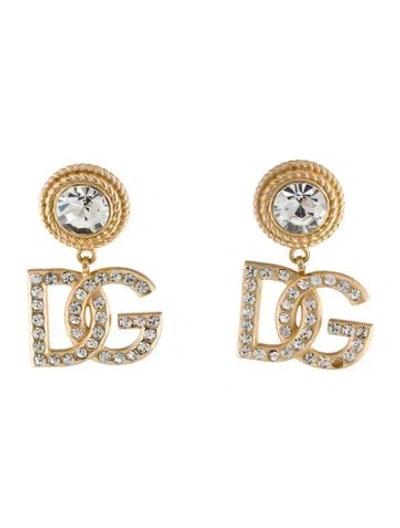 Pre-owned Dolce & Gabbana Crystal Dg Logo Clip-on Drop Earrings In Transparent