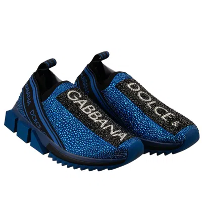 Pre-owned Dolce & Gabbana Crystal Dg Logo Slip-on Sneaker Shoes Sorrento Blue Black