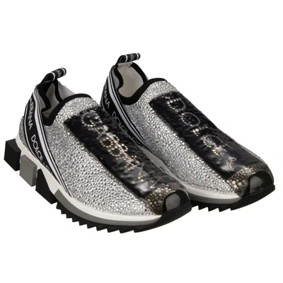 Pre-owned Dolce & Gabbana Crystal Dg Logo Slip-on Sneaker Sorrento White Black 13717
