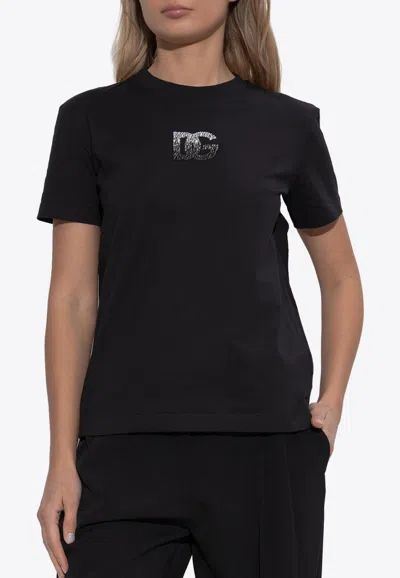 Dolce & Gabbana Crystal Dg Logo T-shirt In Black