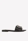 Dolce & Gabbana Crystal-logo Leather Slides In Black
