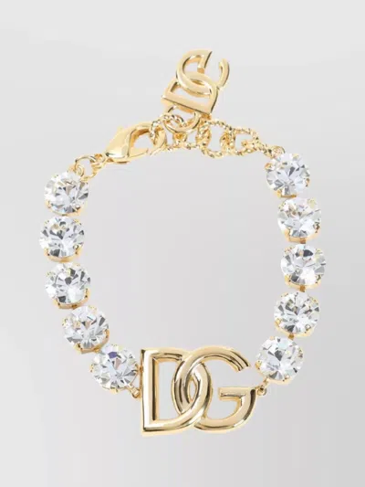 Dolce & Gabbana Crystal Embellished Adjustable Gold Brass Bracelet In Neutrals