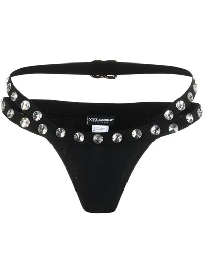 Dolce & Gabbana Crystal-embellished Bikini Bottoms In Black