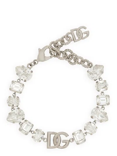 Dolce & Gabbana Crystal Embellished Bracelet In Silver