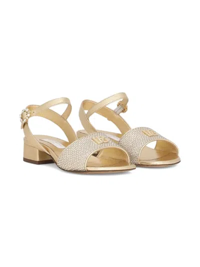 Dolce & Gabbana Kids' Crystal-embellished Buckle Sandals In Green