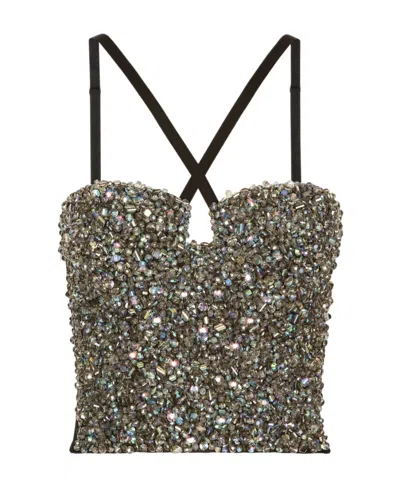 Dolce & Gabbana Crystal-embellished Bustier Top In Gray