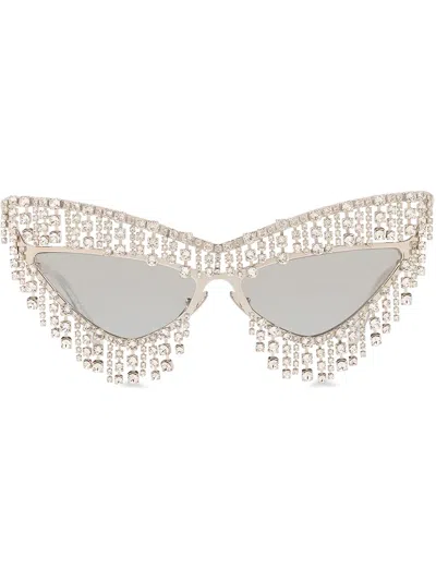 Dolce & Gabbana Crystal-embellished Cat-eye Sunglasses In Silver