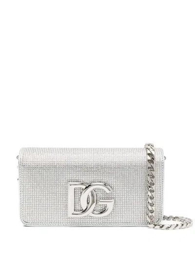 Dolce & Gabbana Logo-plaque Crystal-embellished Clutch Bag In White