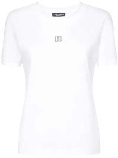 Dolce & Gabbana Crystal-embellished Cotton T-shirt In White