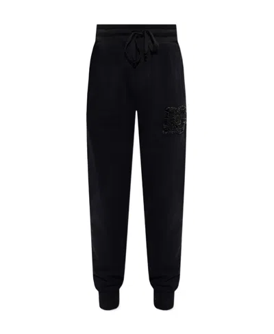 Dolce & Gabbana Crystal-embellished Cotton Track Pants In Black