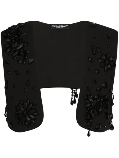 Dolce & Gabbana Crystal-embellished Crop Waistcoat In Black