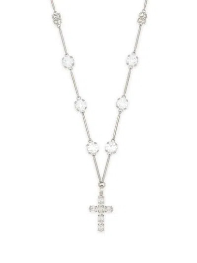 Dolce & Gabbana Crystal-embellished Cross-pendant Necklace In Silber