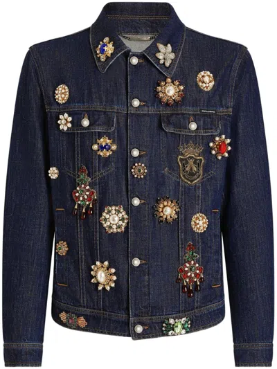 Dolce & Gabbana Crystal-embellished Denim Jacket In Blue