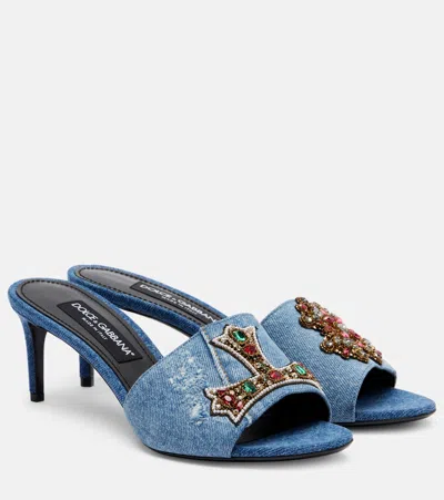 Dolce & Gabbana Crystal-embellished Denim Mules In Blue