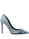 Dolce & Gabbana Patchwork Denim Crystal-buckle Pumps In Blue