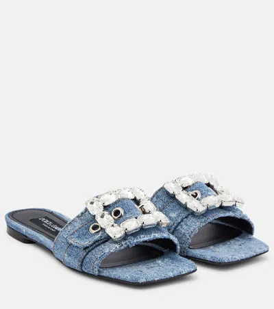 Dolce & Gabbana Dolce  Gabbana Distressed Emblished Slip-on Slides In Light Blue