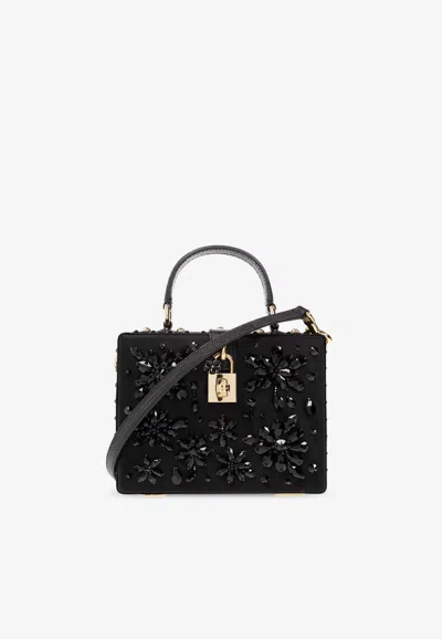 Dolce & Gabbana Crystal Embellished Dolce Box Handbag In Black