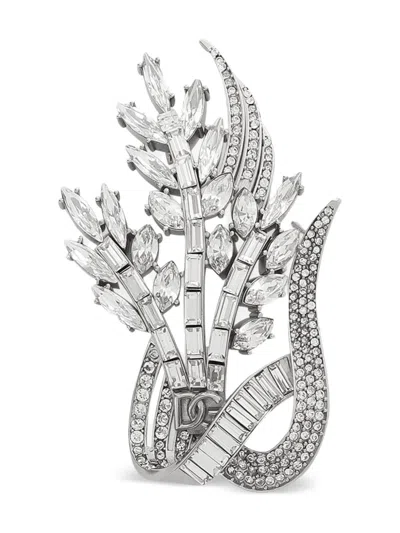 Dolce & Gabbana Brosche In Blumenform Mit Kristallen In Metallic