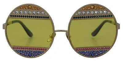 Pre-owned Dolce & Gabbana Crystal Embellished Gold Oval Sunglasses