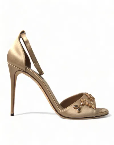 Dolce & Gabbana Crystal Embellished Heel Women's Sandals In Gold
