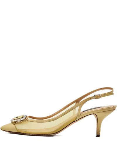 Pre-owned Dolce & Gabbana Crystal-embellished Heeled Sandals In Yellow