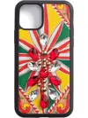 Dolce & Gabbana Iphone 11 Pro Cover In Carretto-print Dauphine Calfskin With Embroidery In Yellow