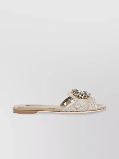 DOLCE & GABBANA CRYSTAL EMBELLISHED LACE FLAT SANDALS