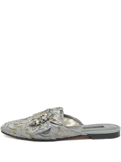 Pre-owned Dolce & Gabbana Crystal-embellished Lace Mules