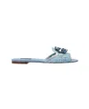 Dolce & Gabbana Bianca Crystal Embellished Lace Flat Sandals In Blue