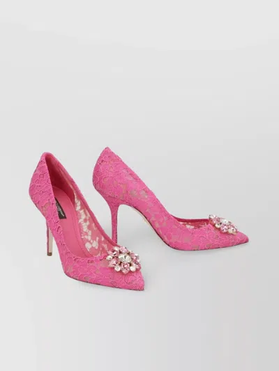 Dolce & Gabbana Crystal Embellished Lace Stiletto Pumps In Purple