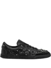 Dolce & Gabbana Crystal-embellished Leather Sneakers In Black