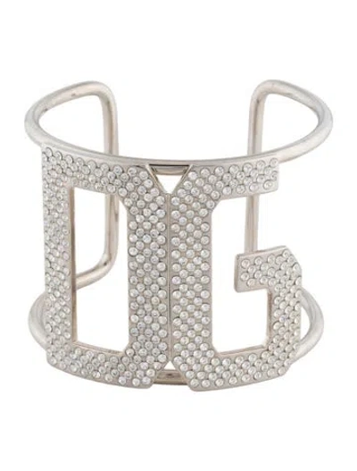 Pre-owned Dolce & Gabbana Crystal Embellished Logo Cuff Bracelet, 7" In Multicolor