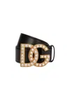 Dolce & Gabbana Embellished Dg Logo Buckle Belt In Calf Leather In Black
