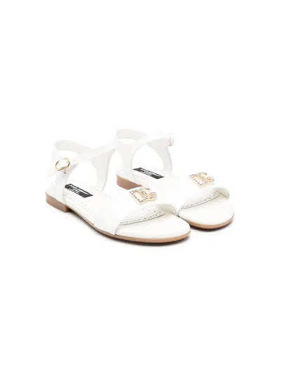 Dolce & Gabbana Kids' Crystal-embellished Logo Sandals In White