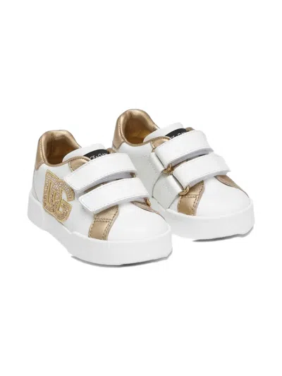 Dolce & Gabbana Kids' Crystal-embellished Logo Sneakers In White